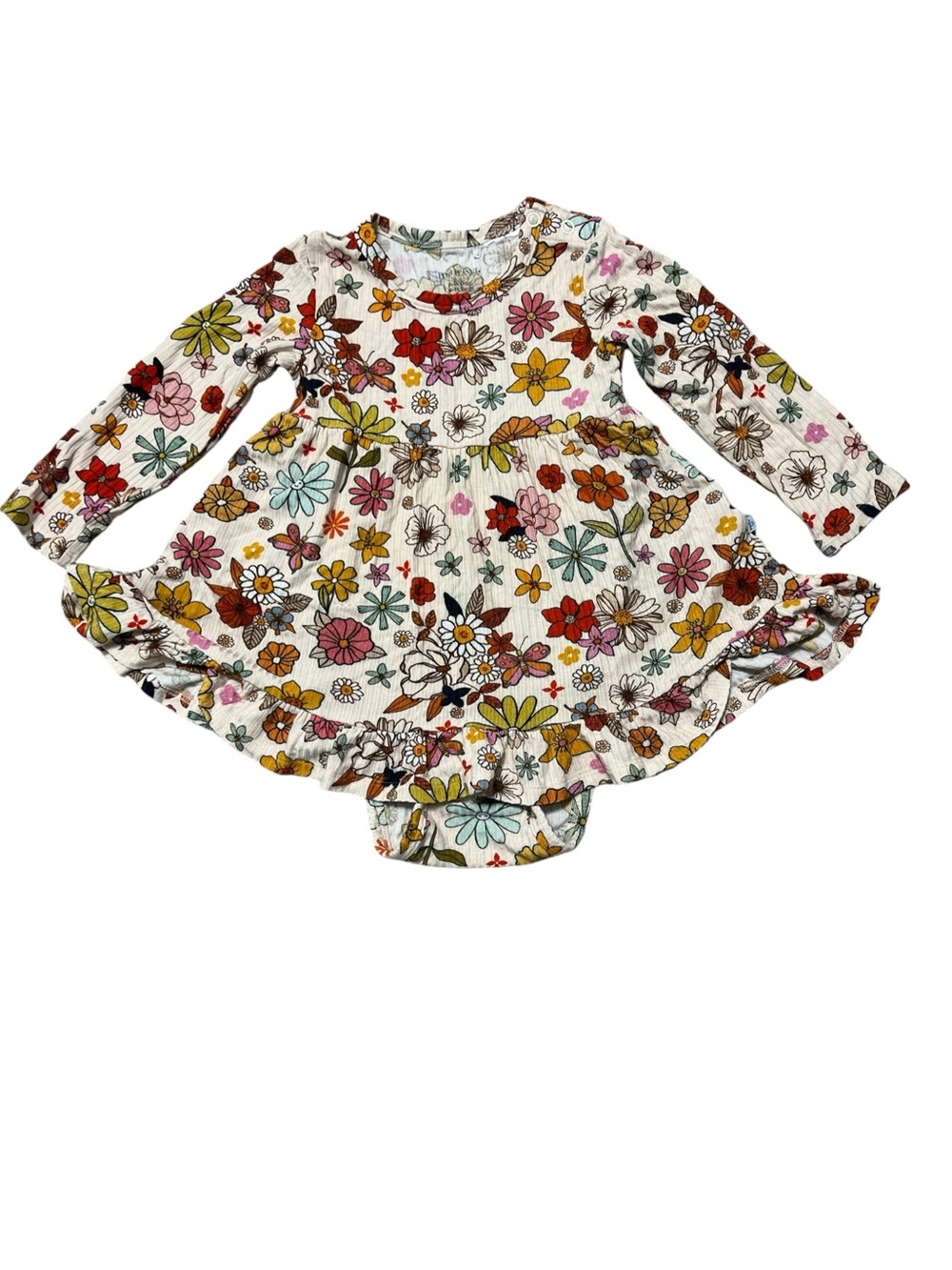 Posh Peanut Multicolor Floral Ruffle Long-Sleeve Dress Bodysuit